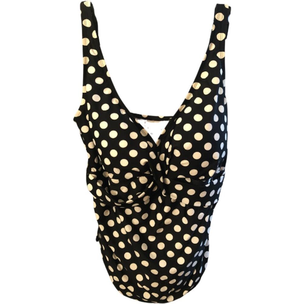 Chaps Slimming Polka Dot Tankini Swim Top Black White Plus Size 20W NWT